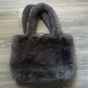 H&M Charcoal Gray Faux Fur Tote Bag Fall Winter Cabincore Trendy Whimsygoth
